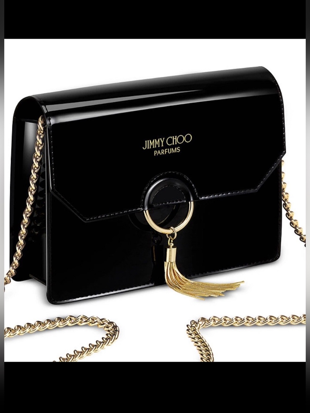 Jimmy Choo Black Patent Leather Crossbody with Gold Tassel